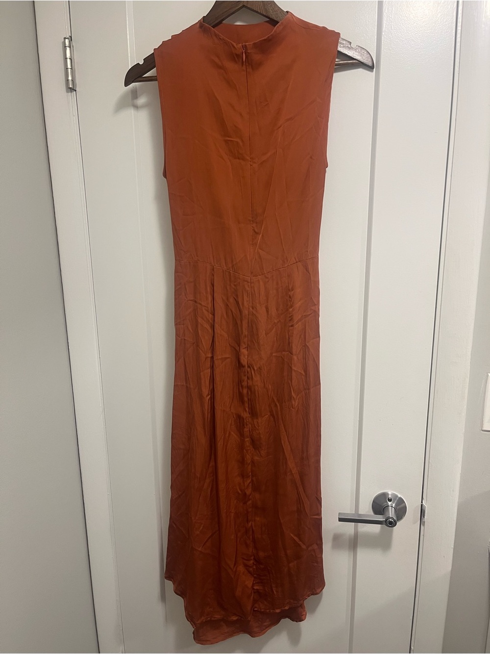 Satin Draped Asymmetrical Midi Dress - Rust - Picture 4 of 4